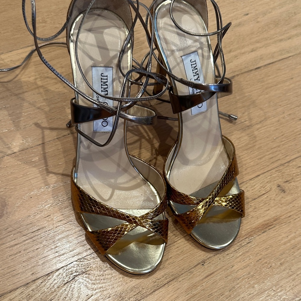 Jimmy Choo Metallic Gold and Brown Heels